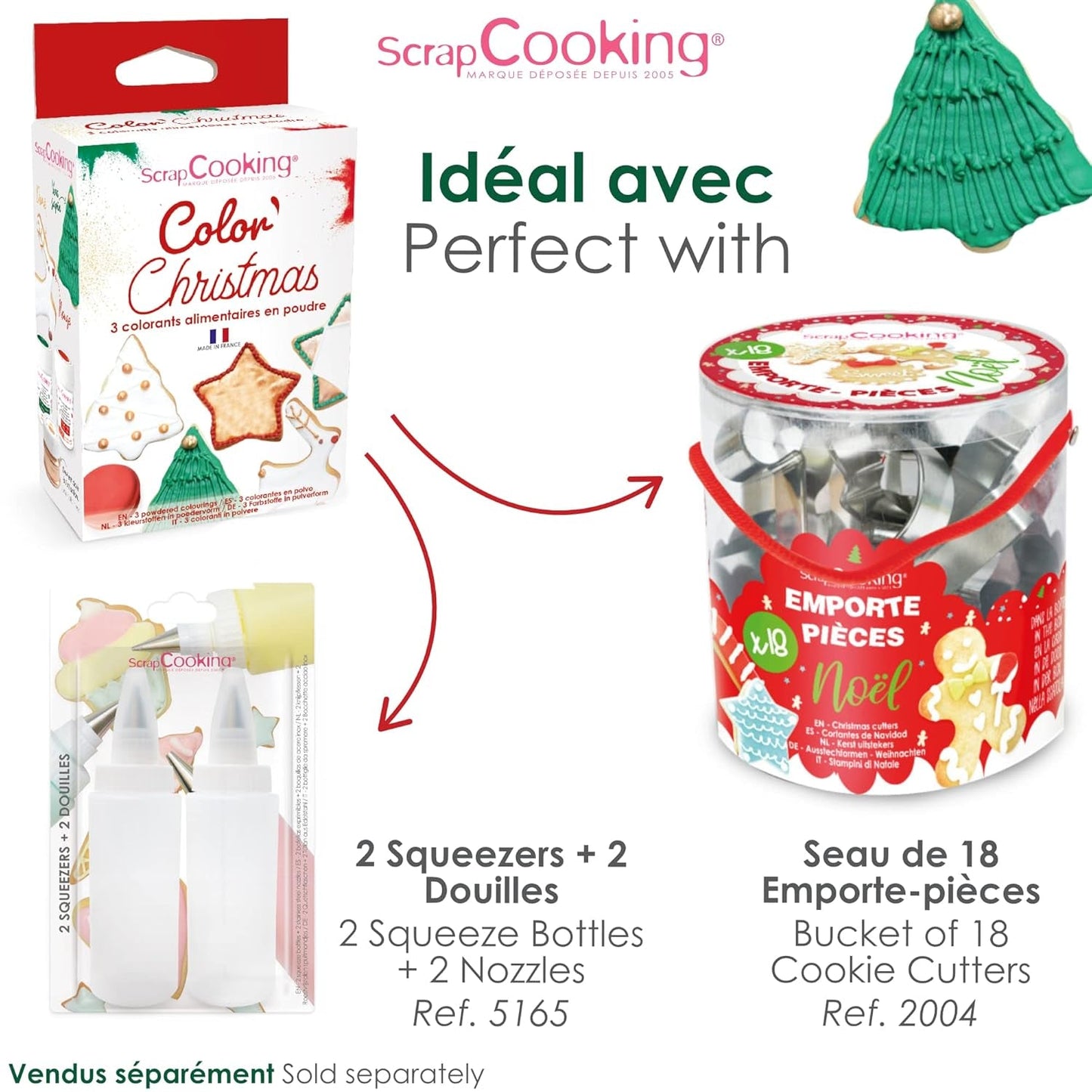 Scrapcooking - Set med 3 pulveriserad julmatfärgning - röd, grön, guld - ätbar matfärg för bakning, kakor, kakor, bakverk, deg, fondant - juldekorationer - 4018