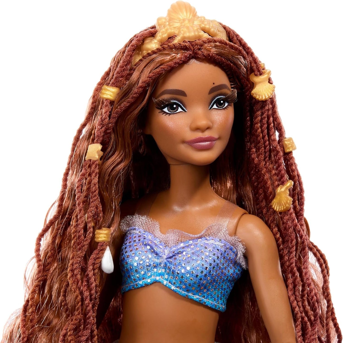 Mattel Disney Ariel The Little Mermaid - Deluxe sjöjungfrudocka med hårpärlor och dockställ för fantasifull lek och visning, för barn från 3 år och uppåt, HNF42