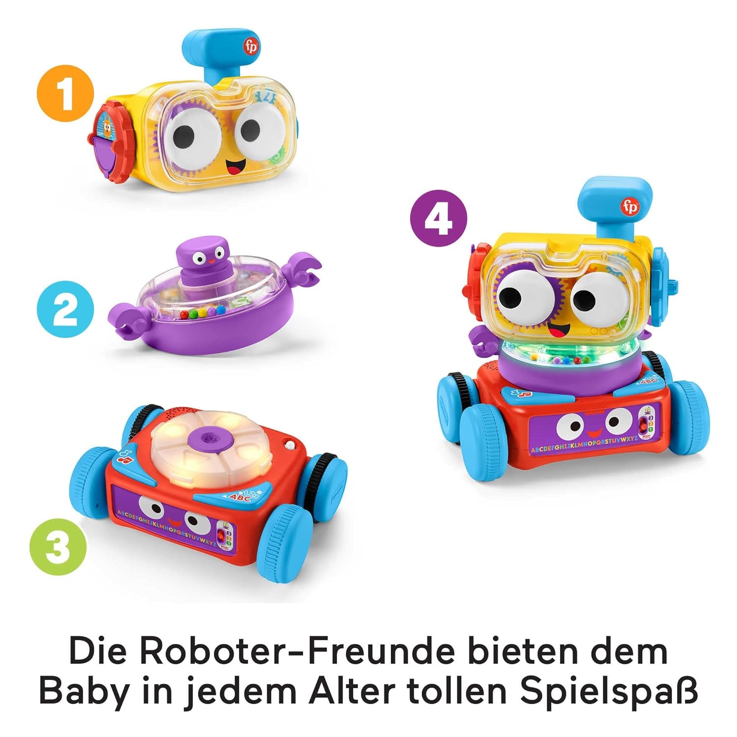 Fisher-Price 4-i-1 inlärningsrobot Linus för spädbarn och småbarn, leksak från 6 månader - tysktalande, HCK39 Baby Toys Naty Shop