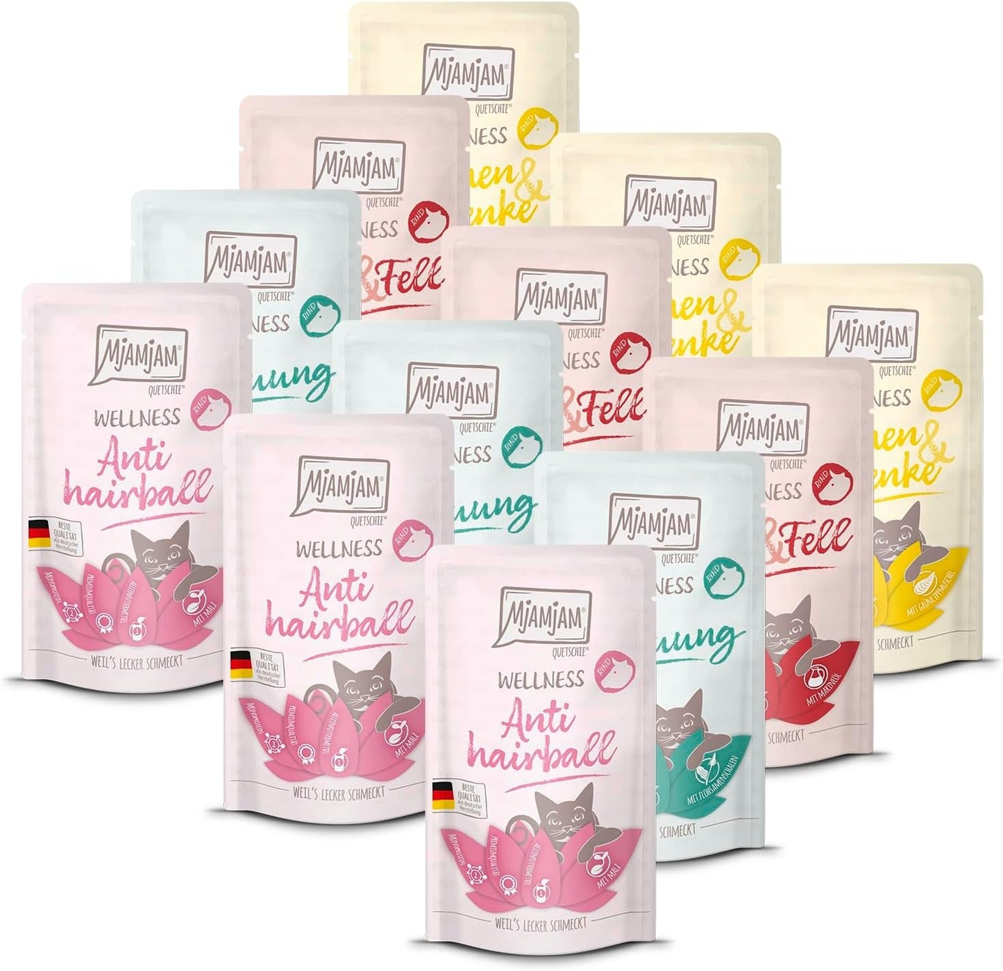 MjAMjAM - Premium Wet Cat Food - Wellness Pack Nötkött, paket med 12 (12 x 125 g), spannmålsfri med extra kött