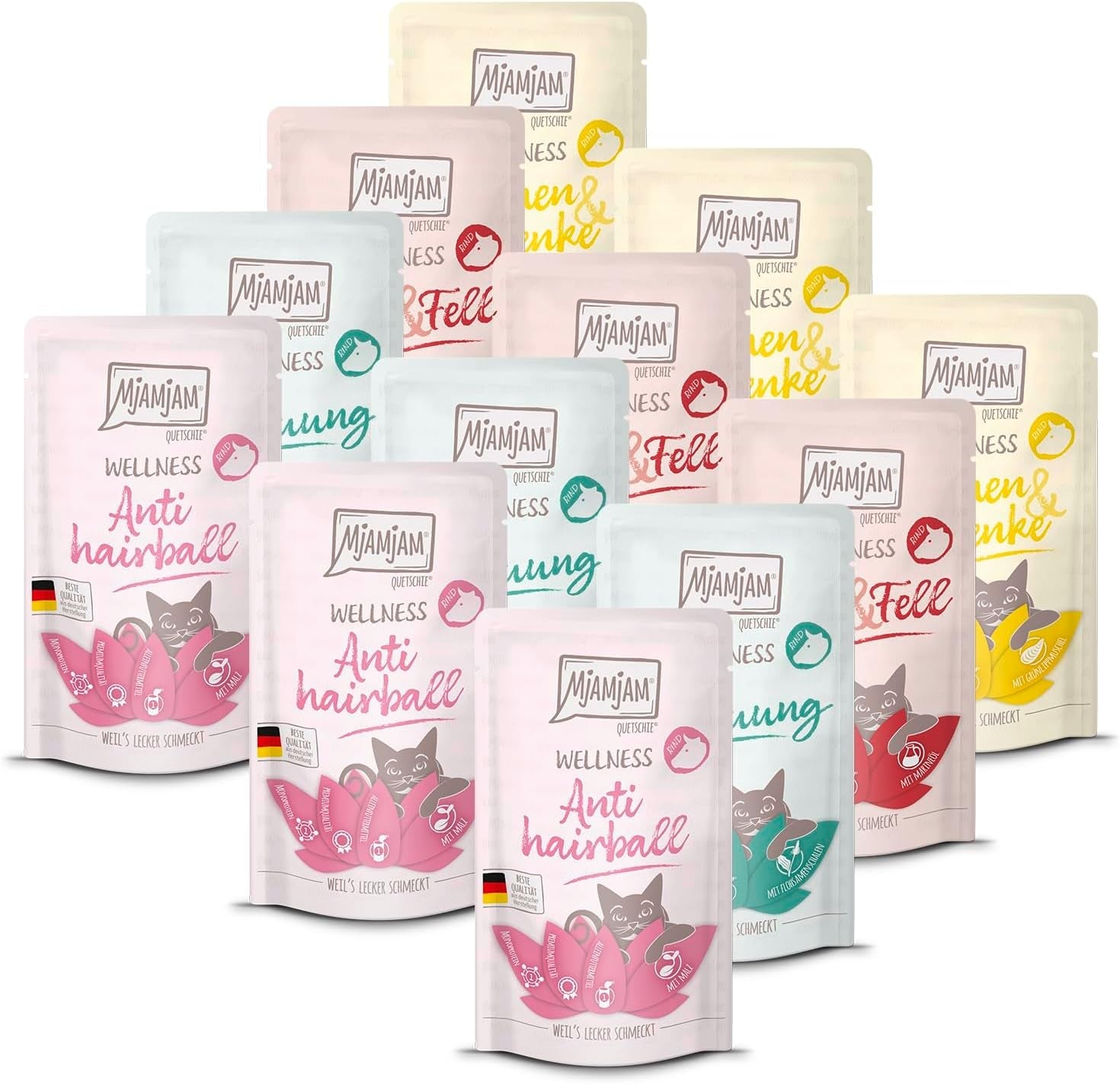 MjAMjAM - Premium Wet Cat Food - Wellness Pack Nötkött, paket med 12 (12 x 125 g), spannmålsfri med extra kött