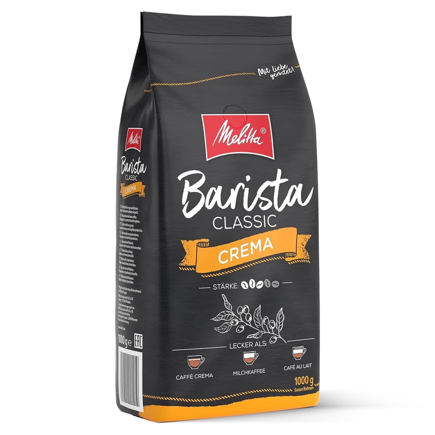 Melitta Barista Classic Crema, Hela Kaffebönor 1kg, Ungemahlen, Kaffeebohnen für Kaffee-Vollautomat, medium Röstung, Stärke 3, Verpackung kan varieran