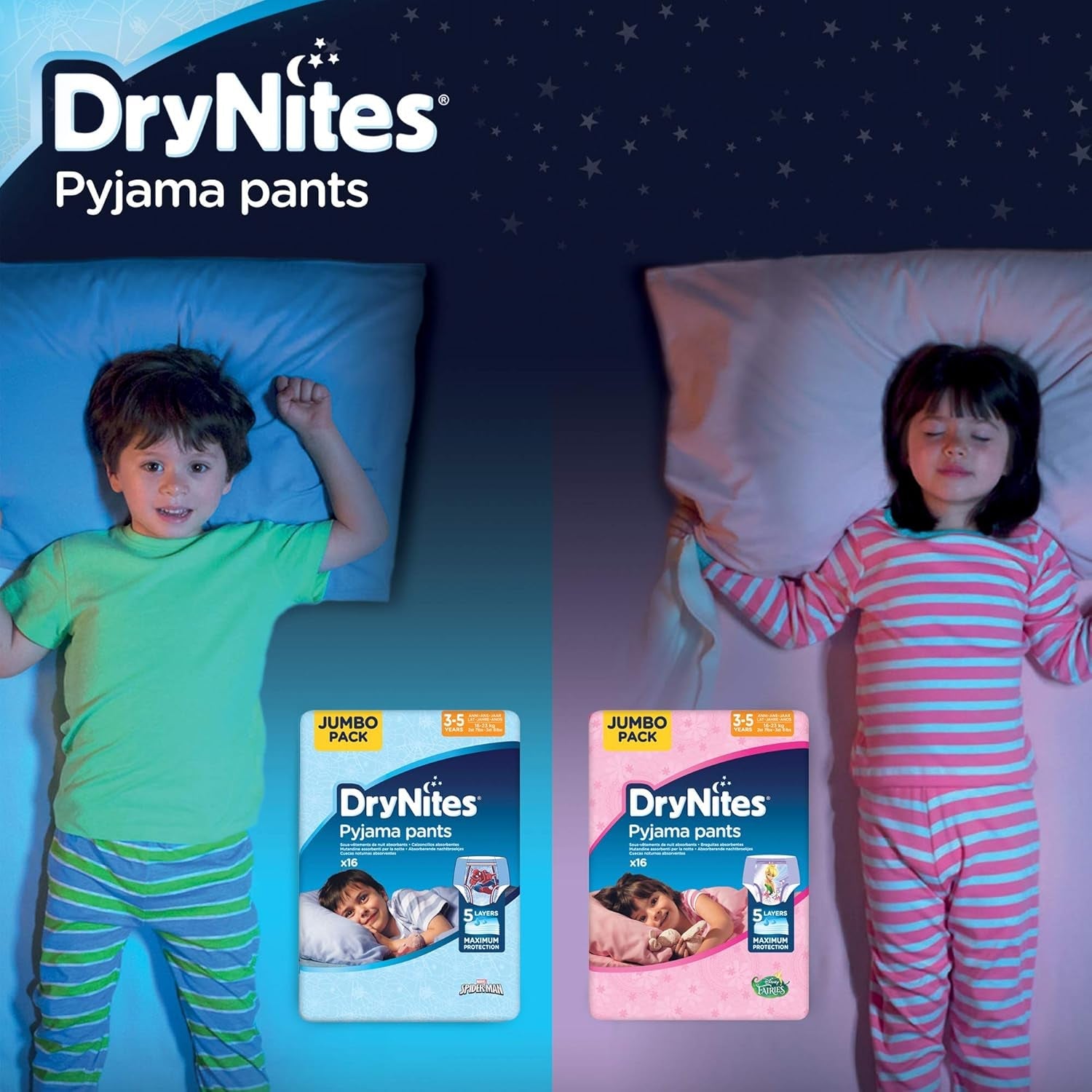 DryNites Pyjamasbyxor för flickor 3-5 år 1 förpackning (1 x 16 stycken)