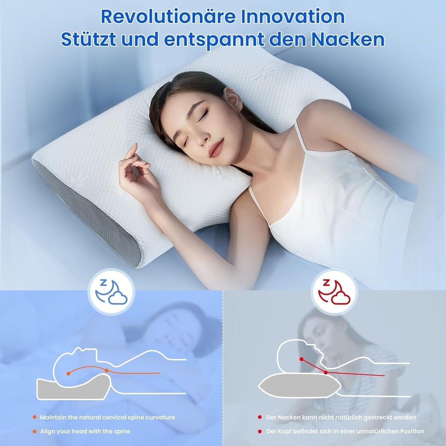PHYSEN Ortopedisk kudde Nackkudde, Nackstödskudde, Memory Foam Kudde, Ergonomisk Nacksmärtskudde Sovkudde Anti-snarkningskudde för sidor, rygg och mage (62 * 34 * 11 6,5 cm) Cervikala ortopediska kuddar Naty Shop