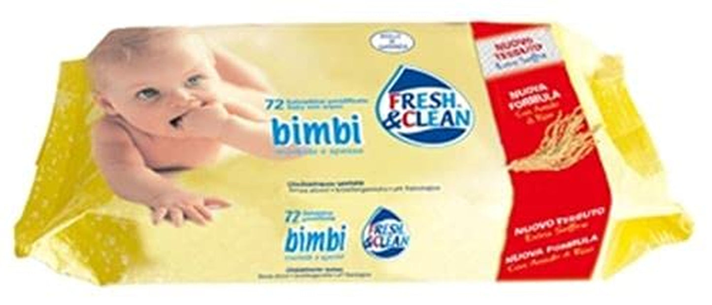 Fresh Clean babyservetter set, 12 x 72 st, refill, gul, för hygien och babyvård