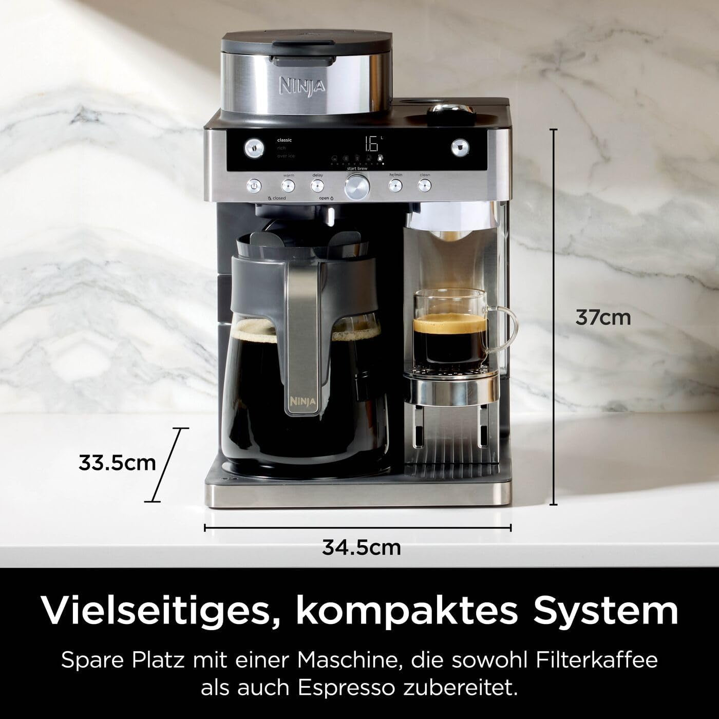 Ninja Prestige 2-i-1 filterkaffebryggare med kapslar och integrerad mjölkskummare, för latte, iskaffe och platt vit, svart CFN802EU