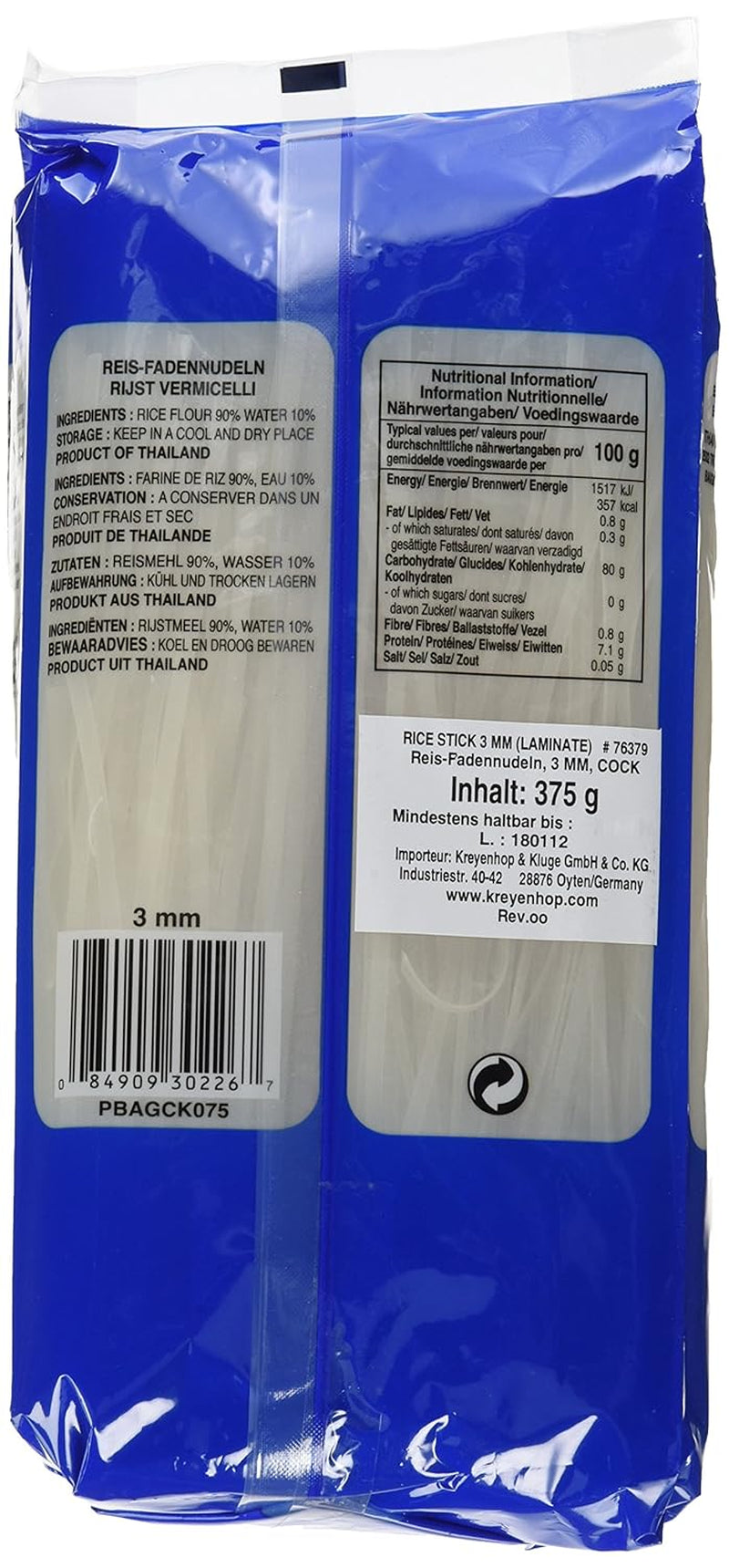 Cock Rice Nudlar, 3 mm, klass 1 (1 förpackning x 375 g)