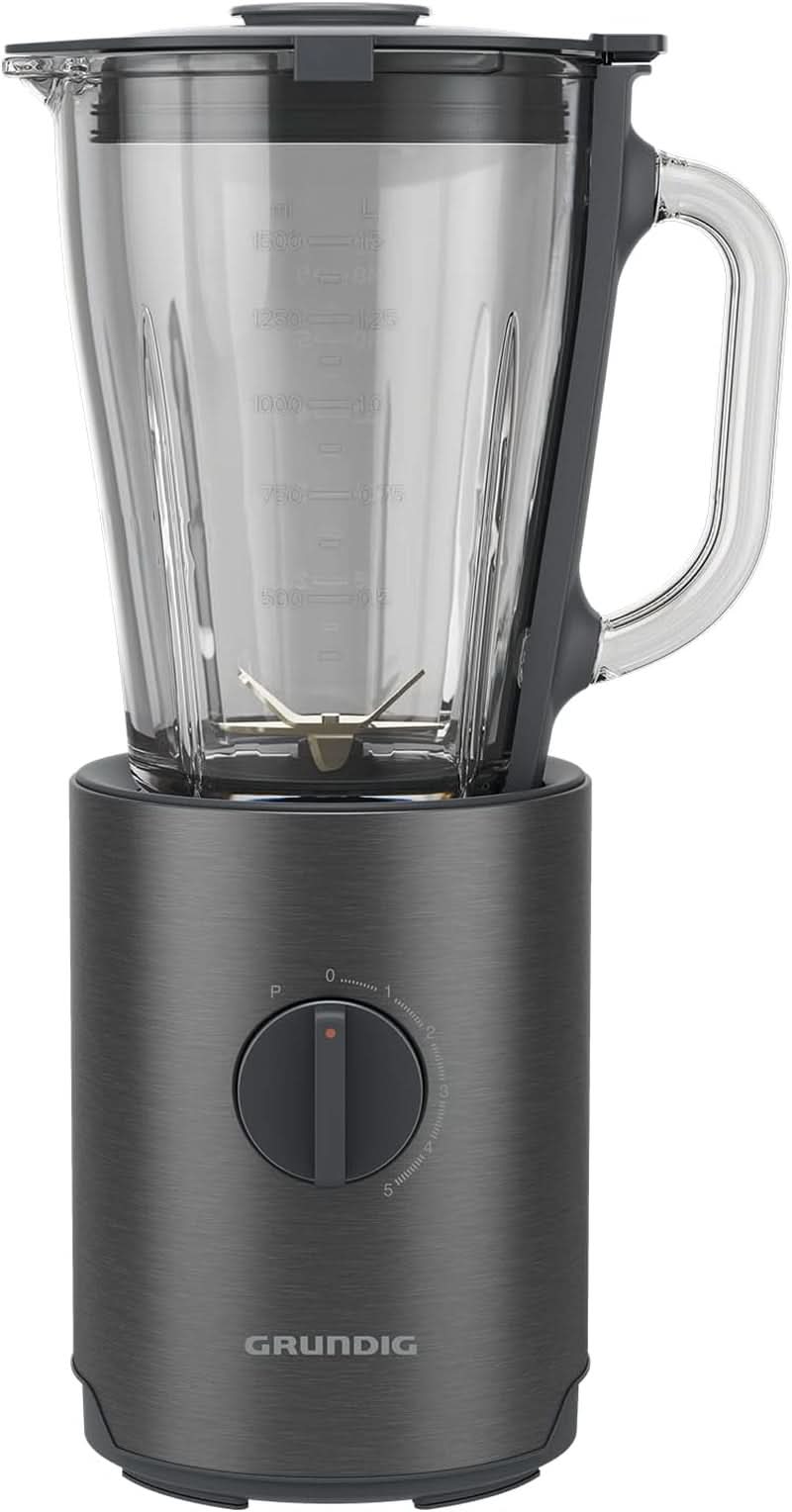 Grundig Delisia Novus SM 7140 Professionell Standmixer, 1,5 liter, 800 Watt, 6-Fach Edelstahlmesser Mit Zirkonium-Beschichtung, 5 Geschwindigkeitsstufen + Pulse-Funktion, Dark Inox/Edelstahl Kitchen Naty Shop