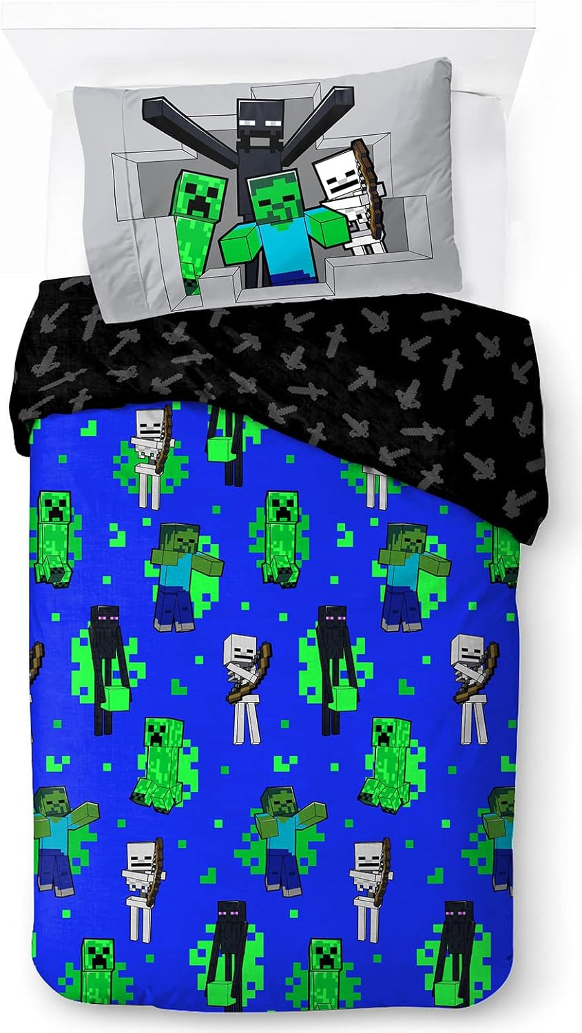 Sängkläder för barn, Disneyfigurer, 100 % bomull Sängkläder - barn Naty Shop Blue - Minecraft 135X200/50X70 (2 delar)