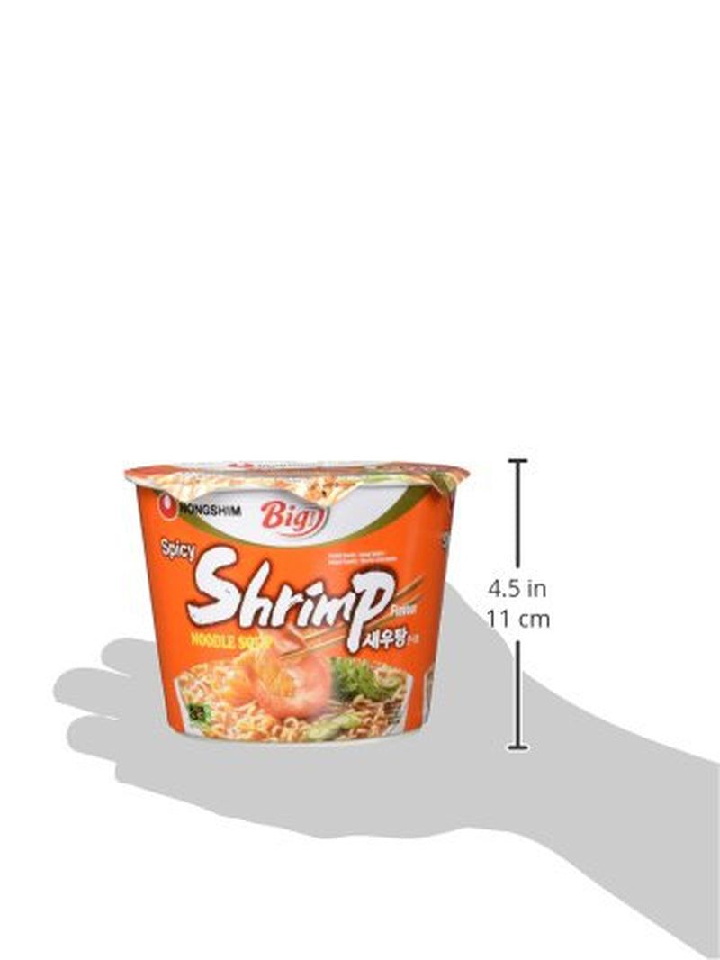 Nong Shim Instant Nudlar med räkor, stor skål - Koreansk Ramen Soppa - Snabb förberedelse - 115 g (1 förpackning)