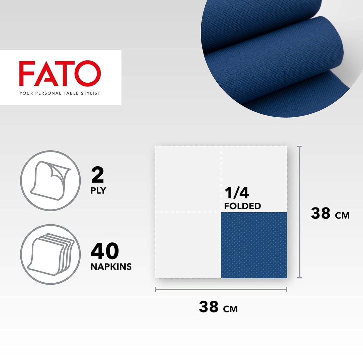 - Mjuka och skonsamma engångspappersservetter 40-pack silkespapper, storlek 38X38 vikta i 4 2 lager nattblå färg 100 % rent cellulosapapper Fsc-certifierat (paket med 3)