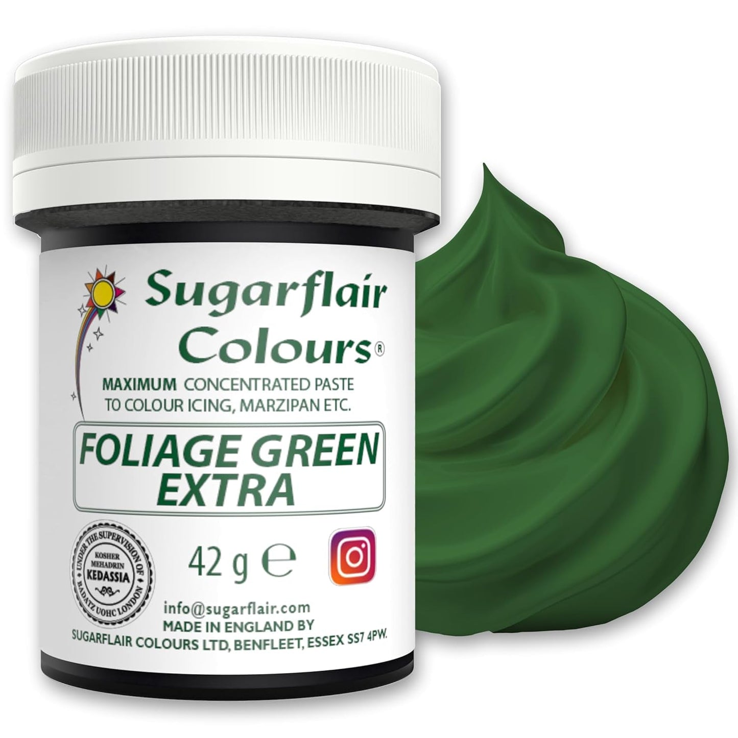 Sugarflair Max koncentrerad lövverk grön matfärgning, högkoncentrerad marsipan och fondant matfärgning, Max koncentrat pastafärgning - 42g