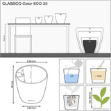 LECHUZA Classico Color ECO 35 ljusgrå blomkruka med bevattningssystem och vattennivåindikator | Tillverkad av 100 % återvunnen plast | Matt finish | Ø 34,5 x 32,5 cm | 18930