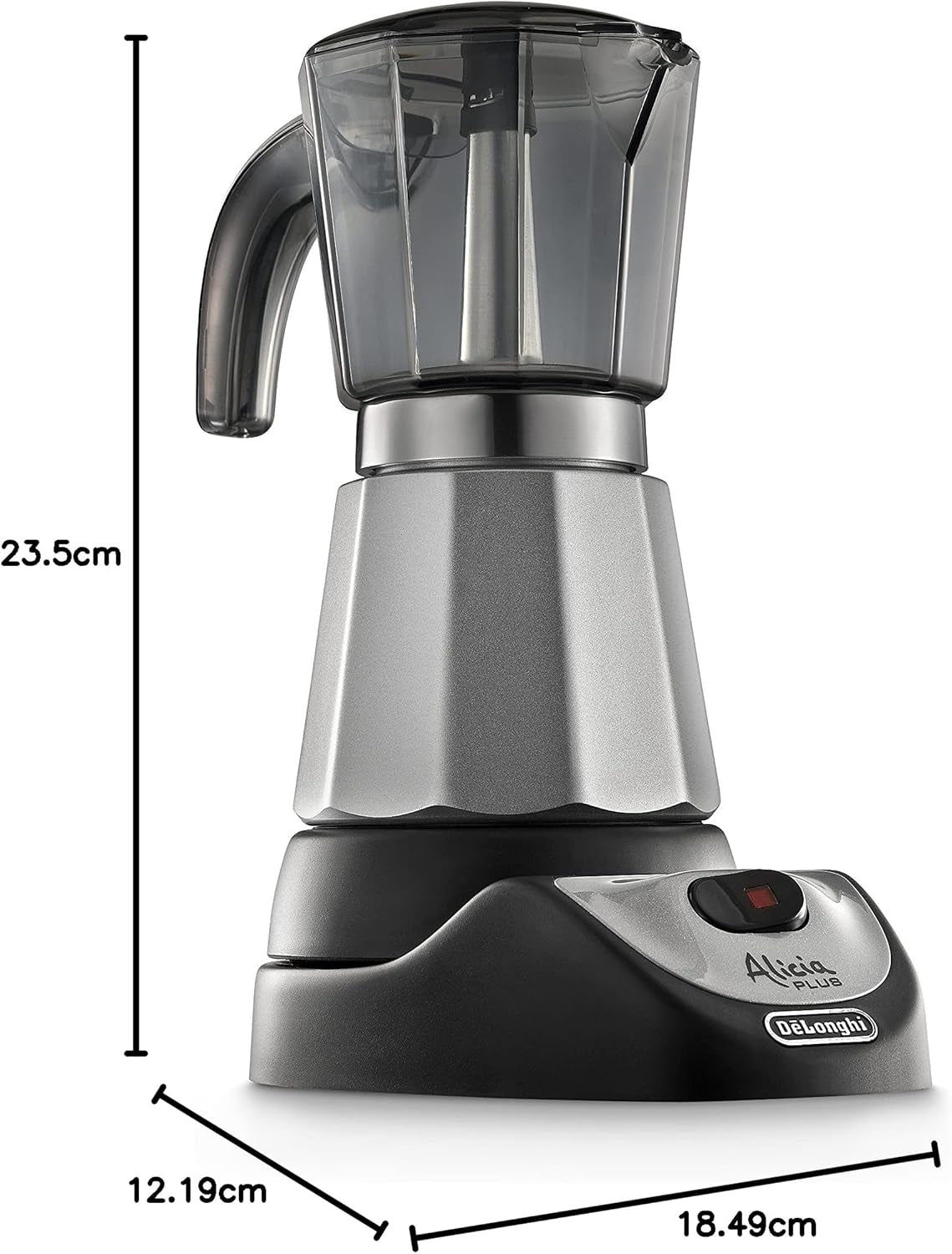 De'Longhi Alicia Plus EMKM6.B Moka Pot (360° roterbar, 550 W) Silver-svart