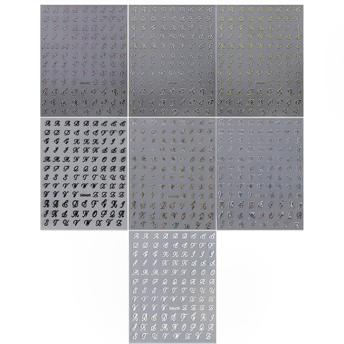 7 Blätter 3D alfabet Nagelsticker Nagelfolie Selbstklebend Buchstaben Aufkleber Nägel Zubehör Nagelaufkleber Klebebuchstaben Aufkleber Selbst Gestalten Letter Letters Nail Art Stickers