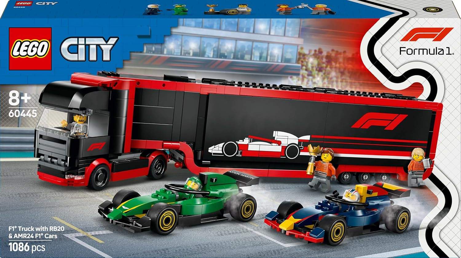 LEGO City F1 Transporter med RB20 & AMR24 F1 Racing Cars - Leksaksbilstransporter för Red Bull & Aston Martin Formel 1 Team - Inkl. 5 minifigurer - present till pojkar och flickor i åldrarna 8+ 60445 Byggset Besuche den LEGO-Store