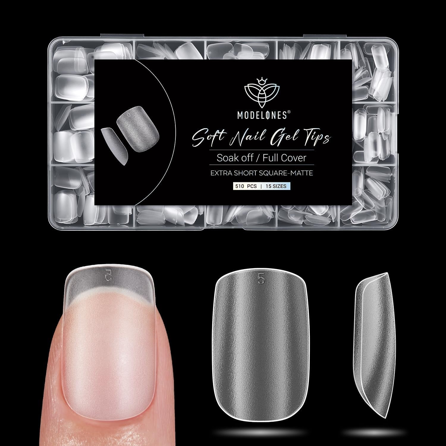 Modelones Nail Tips 510 Pieces - Heltäckande Nail Tips Set, Gel Tips Set, Pre-Polish PMMA Resin Nail Tips, Konstgjorda naglar för lim på Nail Art DIY, Short Squoval