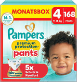 Pampers Premium Protection Pants Storlek 7, 123 Blöjor, 15 kg+, med 360° justering och mjuka anti-läcka muddar för optimal komfort och skydd
