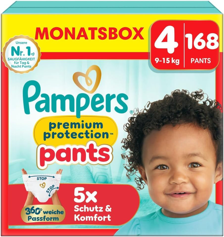 Pampers Premium Protection Pants storlek 5, 144 blöjor, 11kg - 17kg, med 360° justering och mjuka anti-läck muddar för optimal komfort och skydd