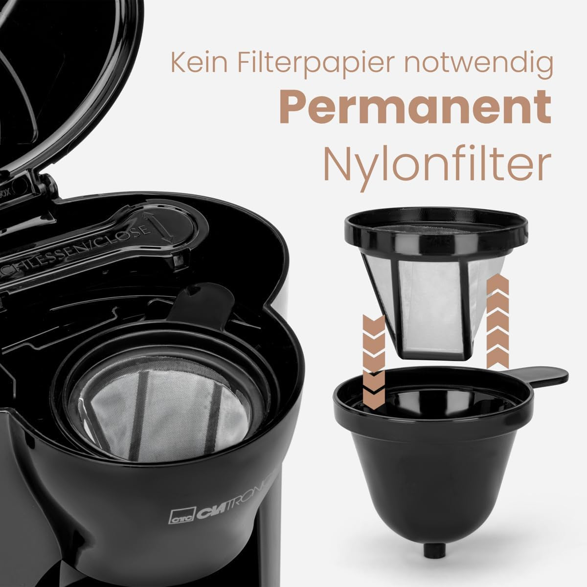 Clatronic® 1-kopps kaffebryggare | Perfekt espressomaskin för ensamstående | Espressomaskin med filter, inklusive keramisk kopp | Liten espressomaskin med filter, perfekt för resor | KA 3356