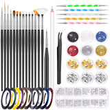 MELLIEX 45 Stück Nail Art Dekoration Zubehör Set, Nägel Pinsel Strasssteine ​​Glitzer Goldfolie Nageldesign Dotted Pen Streifenband Für Nagelkunst Maniküre Set