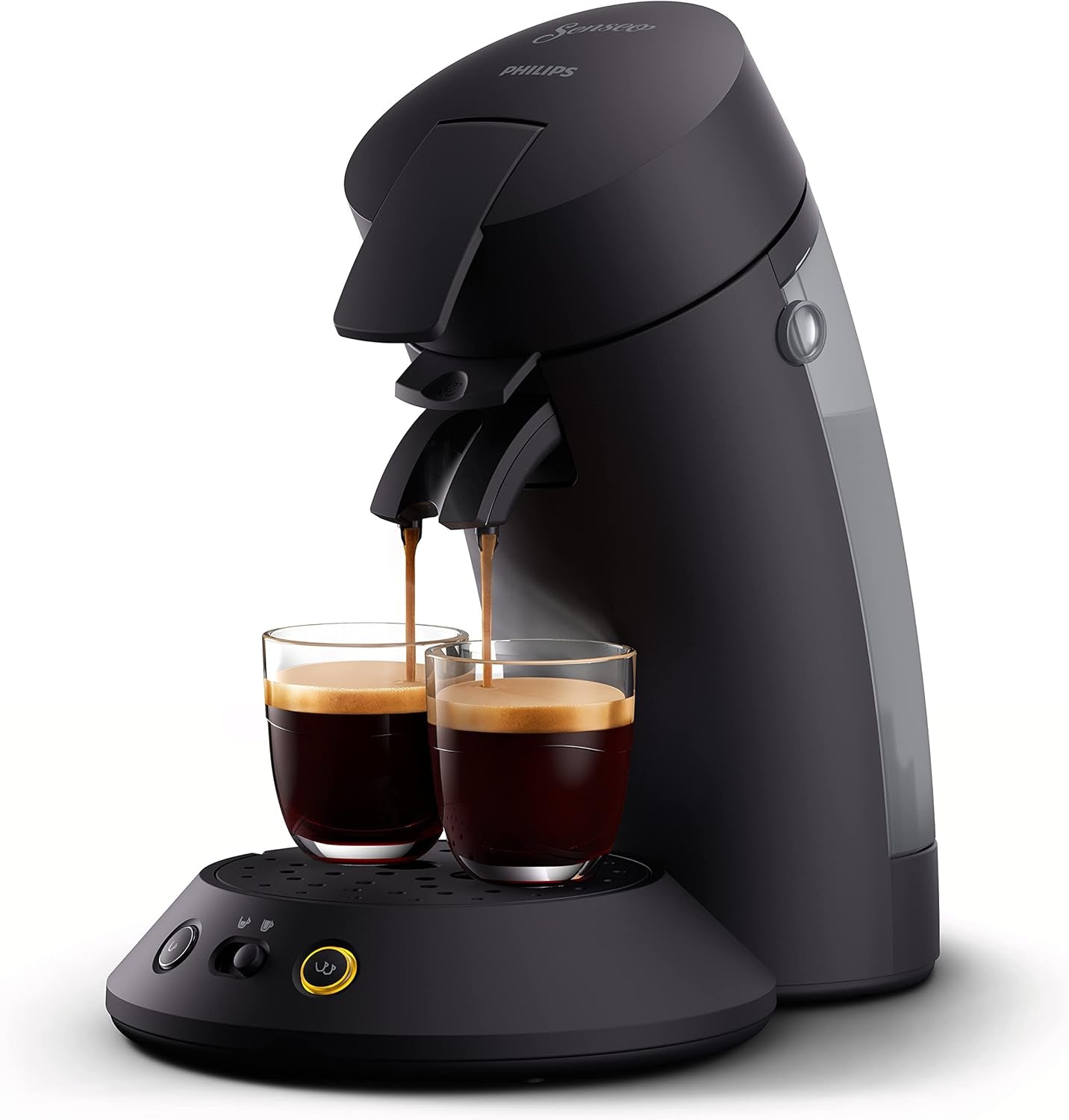 PHILIPS Original Plus Eco kapselespressomaskin, val av kaffeintensitet, Coffee Boost-teknik, 80 % återvunnen plast*, 45 % minskad energiförbrukning**, 2 koppar samtidigt, pianosvart (CSA210/22)