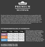 Dehner Premium våtmat för katter, multipack, vuxna katter, 4 stycken vardera: lamm / kalkon / lax, 12 påsar x 100 g (1,2 kg)
