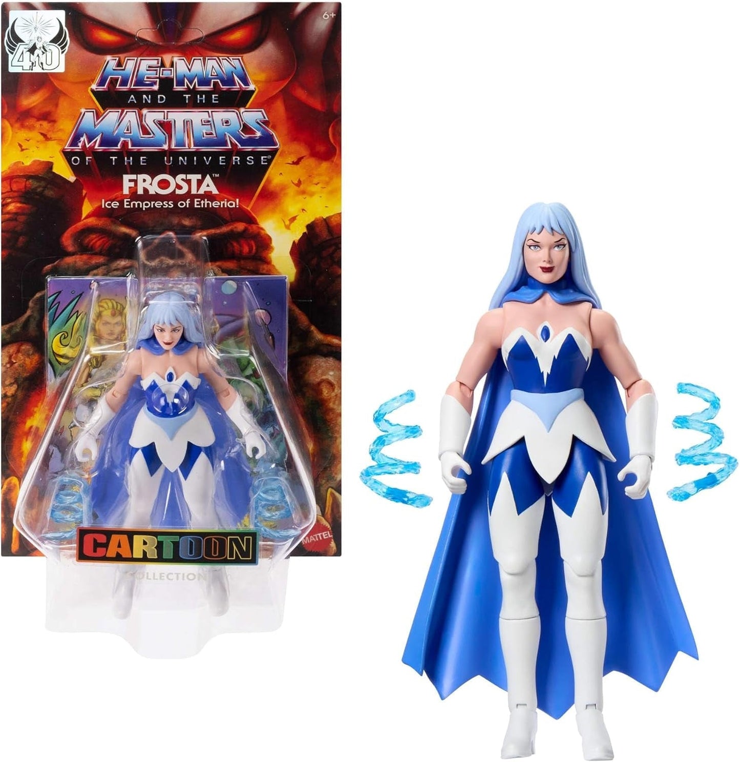 Masters of the Universe Origins Actionfigur Frosta från den tecknade kollektionen, ca 14 cm lång, från 1980-talets tv-serie, maktens prinsessa med iskraft, detaljdesign och cape, JBM87 Actionfigurer Naty Shop Standardtitel