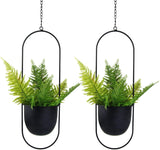 Hängande metallblomkrukor 2 st Svart oval geometrisk växthängare med krukor Modern vägg- och takkruka inomhus utomhus 15,2 cm blomkrukor 2 st