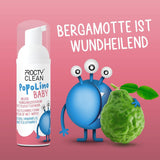 PopoLino Baby mjukt bottenskum istället för våta babyservetter. Veganskt och naturligt kosmetiskt rengöringsskum! Bottenskum med aloe vera, trollhassel, bergamott och vitamin E. Gör bottnar och miljön glad.
