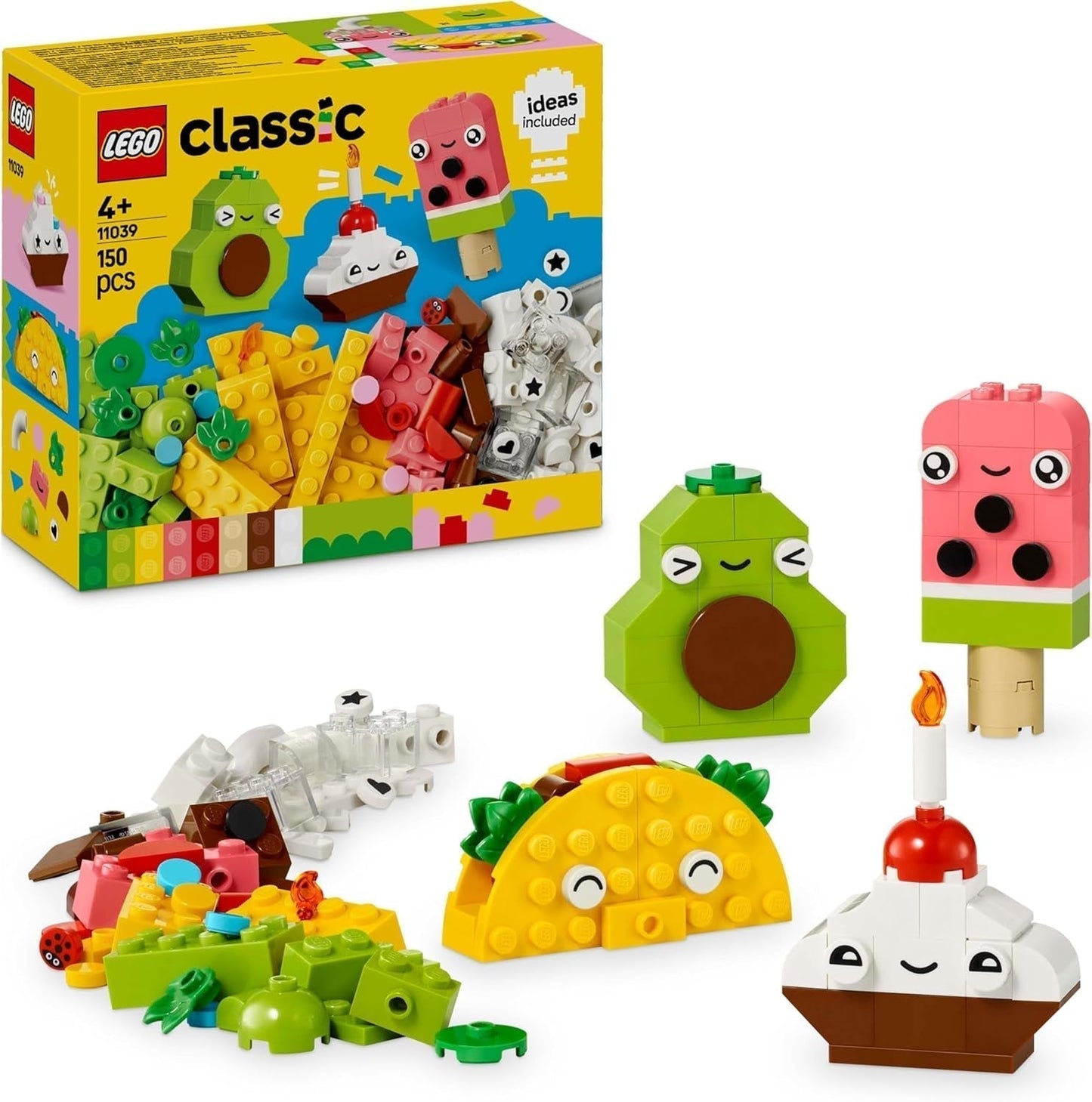 LEGO Classic Creative Snack Building Fun, Matleksak för fantasifulla rollspel, Byggset för pojkar och flickor från 4 år och uppåt, Cupcake, Avokado, Popsicle och Taco 11039 Byggset Besuche den LEGO-Store Standardtitel