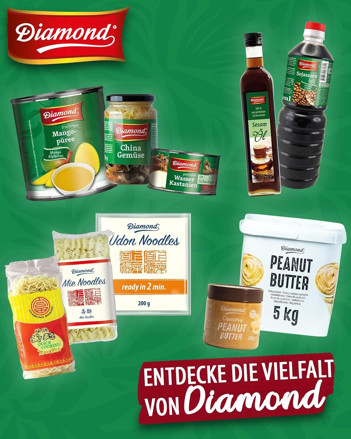 DIAMOND Mie Nudlar, vetenudlar utan ägg, snabbt och enkelt att tillaga, vegetariskt - 8 x 250 g