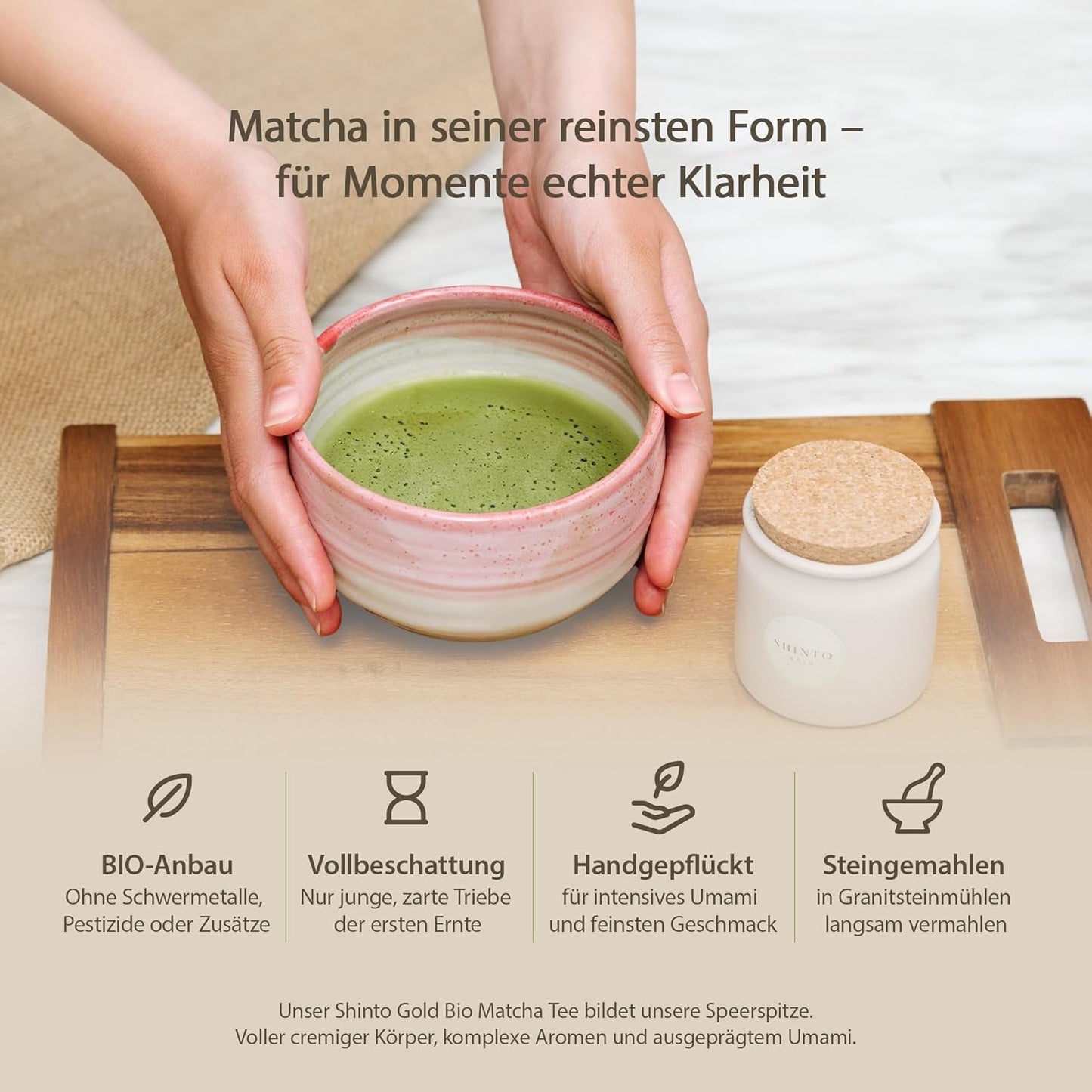Shinto - "Guld" ekologiskt matcha-te - grönt tepulver av ceremoniell kvalitet - JAS & EU BIO-certifierat - Skuggat & handplockat - Direktimport från Uji, Japan - 30 g
