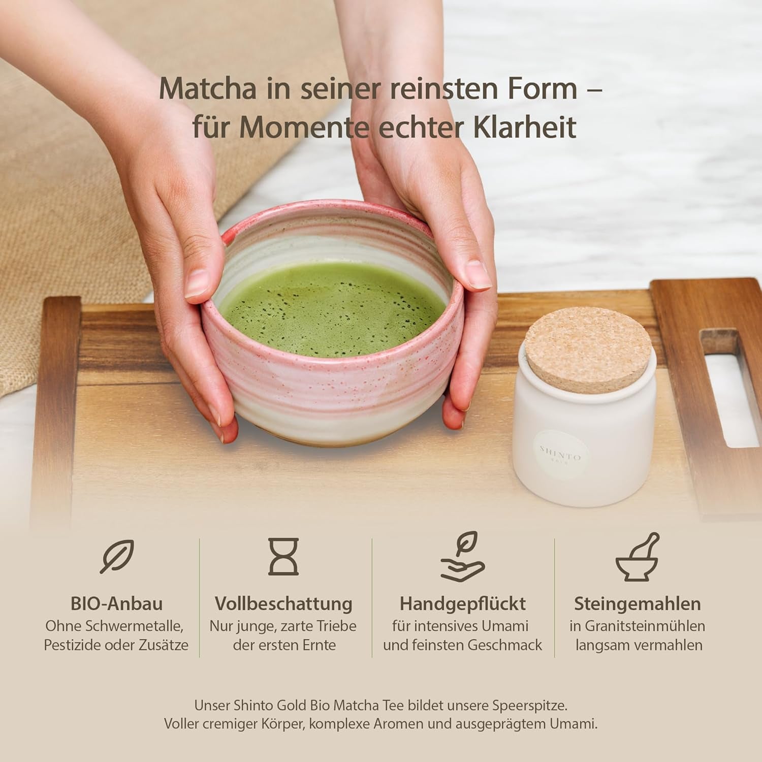Shinto - "Guld" ekologiskt matcha-te - grönt tepulver av ceremoniell kvalitet - JAS & EU BIO-certifierat - Skuggat & handplockat - Direktimport från Uji, Japan - 30 g