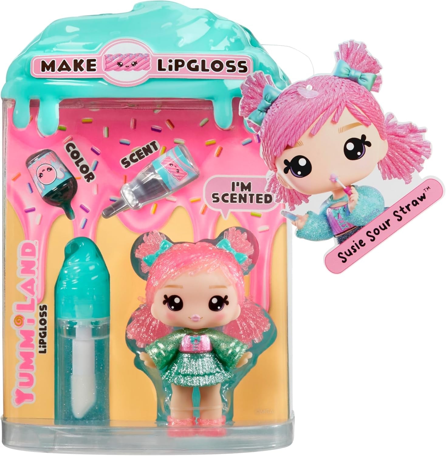 Yummiland Lip Gloss Doll - Susie Sour Straw - Inkluderar DIY Lip Gloss Kit, lämplig för åldrar 4+, Serie 2