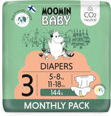 Mumin Baby Eco-blöjor, storlek 3, 5-8 kg, 48 delar, mjuka premiumblöjor | Mjuk och hudvänlig, andas, absorberande, inga onödiga kemikalier |
