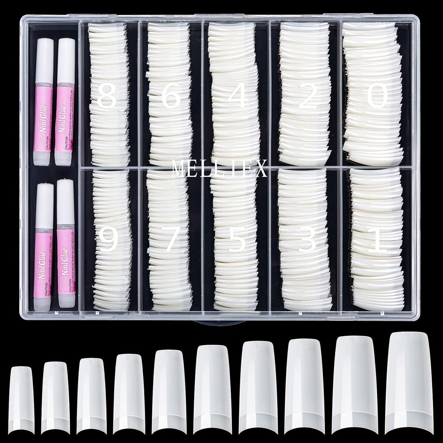 500st franska konstgjorda nagelspetsar Akryl Nagelspetsar Set Nagelförlängningar Nagelspetsar Falska nageltillbehör med 4st Nageldesign lim Gel Nails Natural