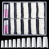 500st franska konstgjorda nagelspetsar Akryl Nagelspetsar Set Nagelförlängningar Nagelspetsar Falska nageltillbehör med 4st Nageldesign lim Gel Nails Natural