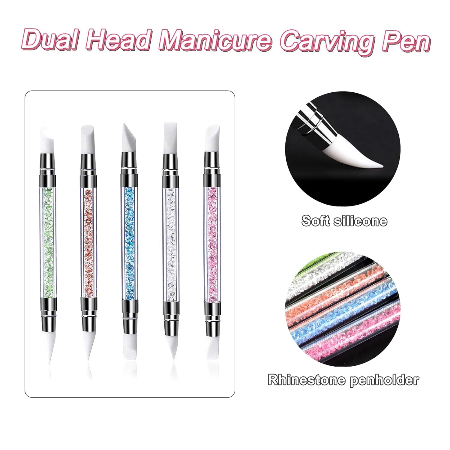 Qufiiry 5PCS Silikon Nagel Pinsel, Gel Schnitzen Pinsel, Silikon-Modellier Pinsel Set, Doppel Köpfe DIY Maniküre Werkzeug