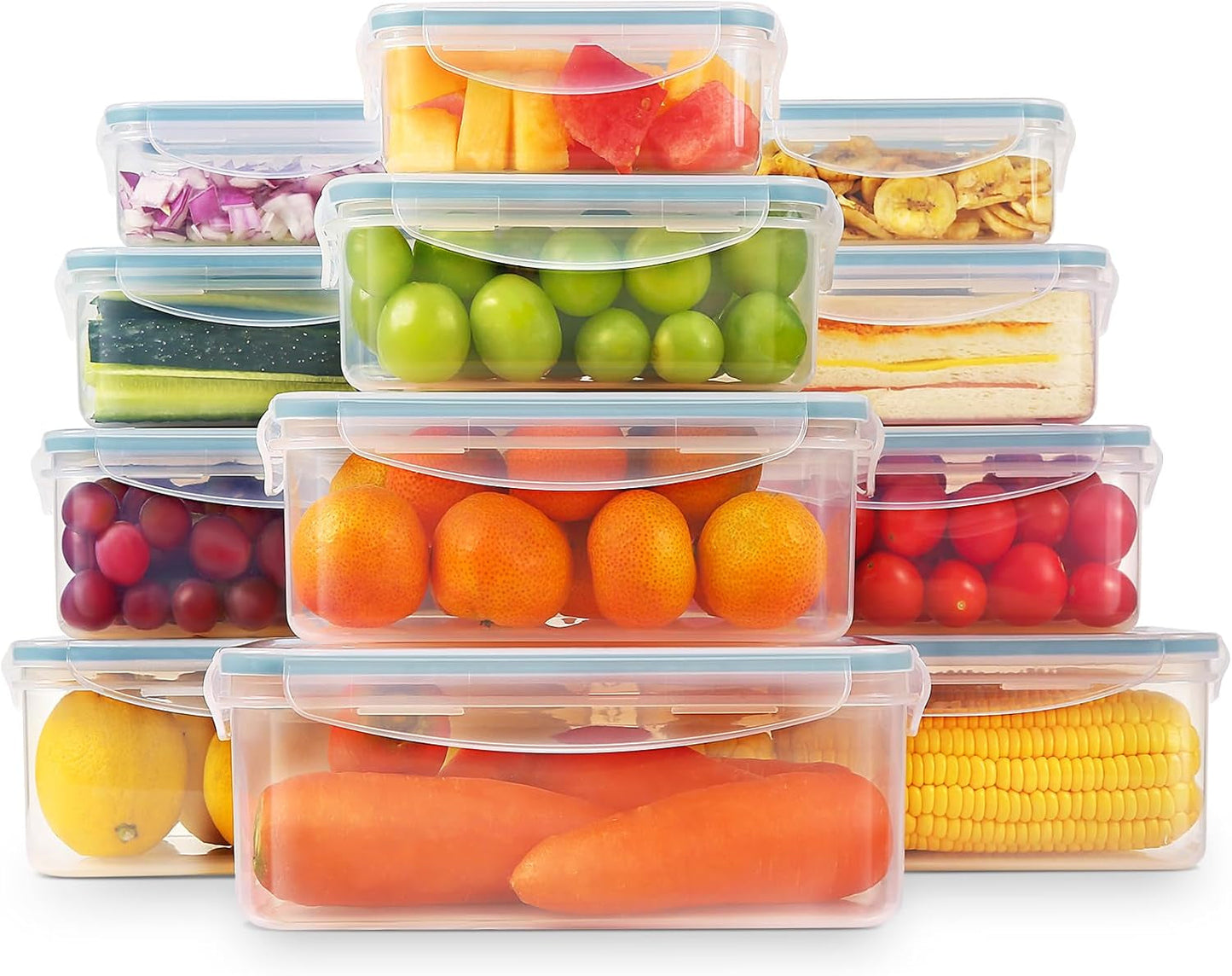 YASHE Matförvaringsburk med lock 12-delad plastförvaringsburksats BPA-fri 100 % läckagesäker Stapelbar klara matförvaringslådor Naty Shop Mb-04-12Pcs