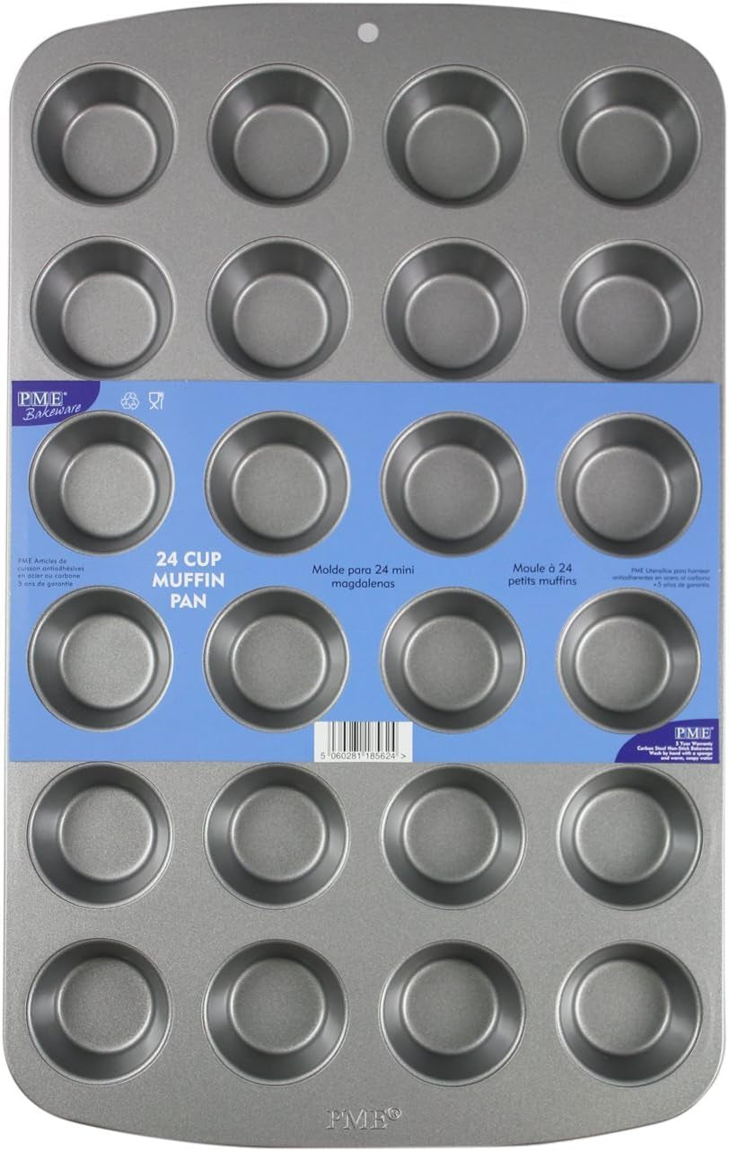 CSB111 Antihaftbeschichtete Mini-Muffinform Mit 24 Löchern Aus Karbonstahl, Edelstahl, Silver, 39,4 X 24,6 X 2,1 Cm Formar och brickor för bakning Naty Shop