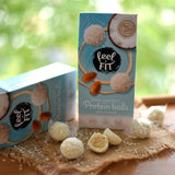 Sockerfria kokospraliner med mandel, feel FIT, utan tillsatt socker, 17% protein, 63 g