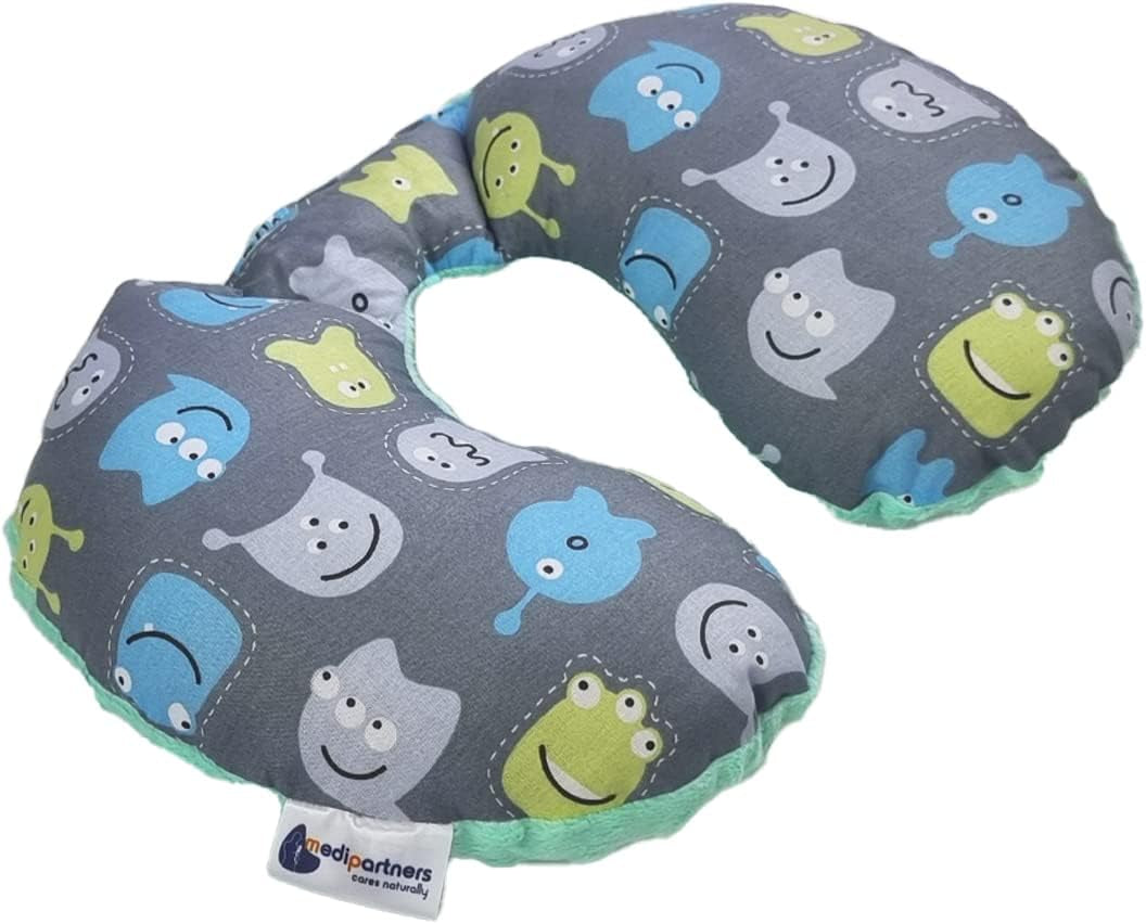 Medi Partners Baby nackkudde Nackstöd 100% bomull / minky baby nackkudde för bilvagn resor sömn nackkudde snooze roll (REH med grå Minky) Cervikala ortopediska kuddar Naty Shop Creatures med Minzer Minky
