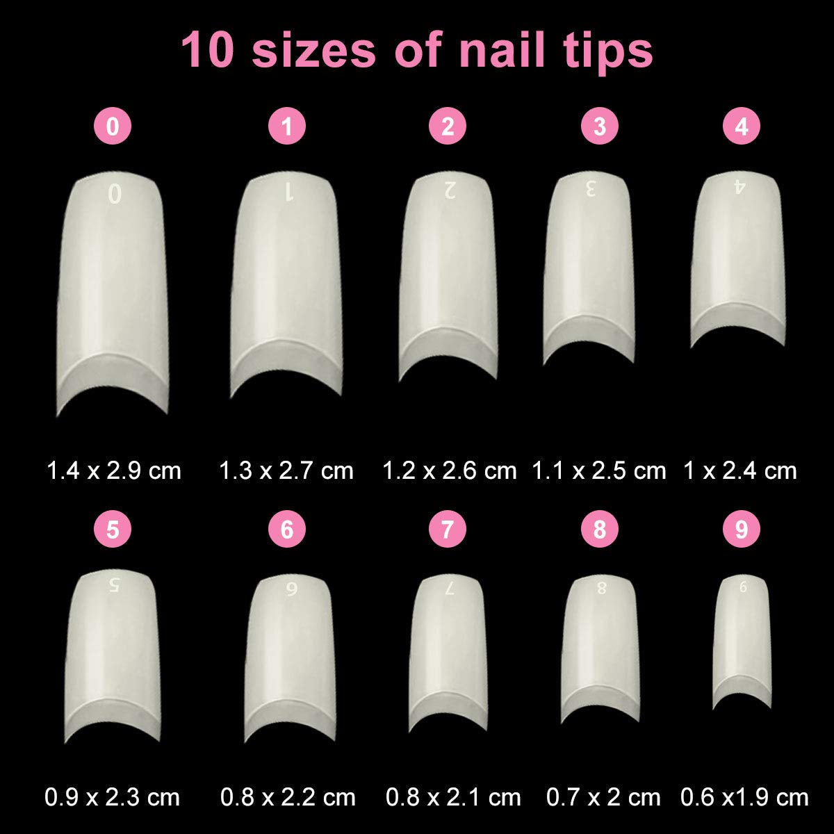Falska Naglar 500st Naturlig Färg Konstgjorda Falska Naglar 10 storlekar DIY Akryl Med Box Nagelborste Nagelbandsskjutare Nagelfil