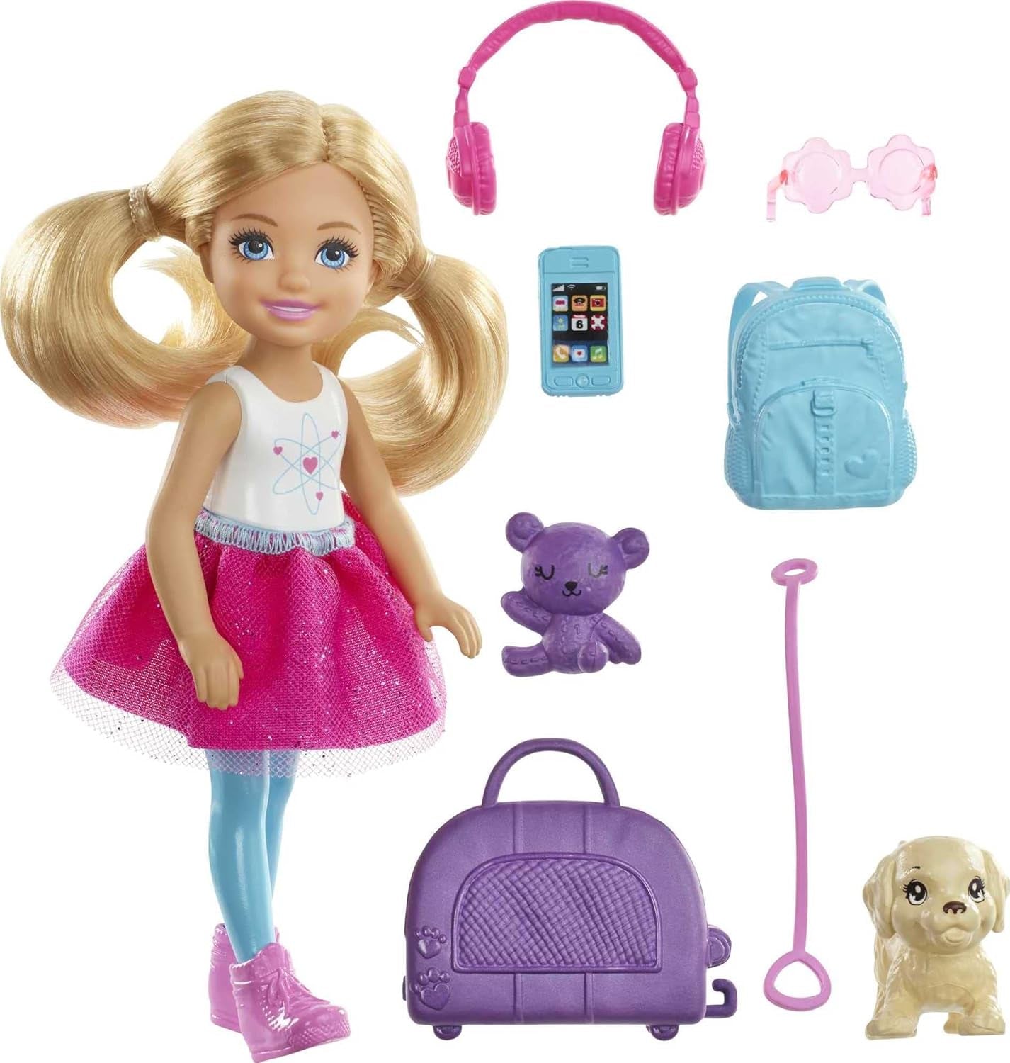 Barbie Toy Chelsea Docka och tillbehör Hundresorset 6 delar inklusive hundställ HJY17 Naty Shop Dolls Chelsea Dog Doll