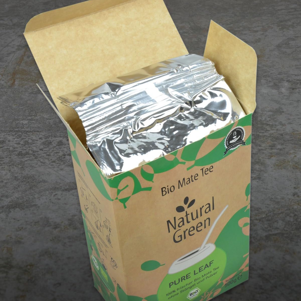 Delicatino - Naturligt grönt PURE LEAF 500G, ekologisk yerba mate stamfri, färsk och rökfri, ekologiskt odlad, vakuumförpackad för maximal fräschör