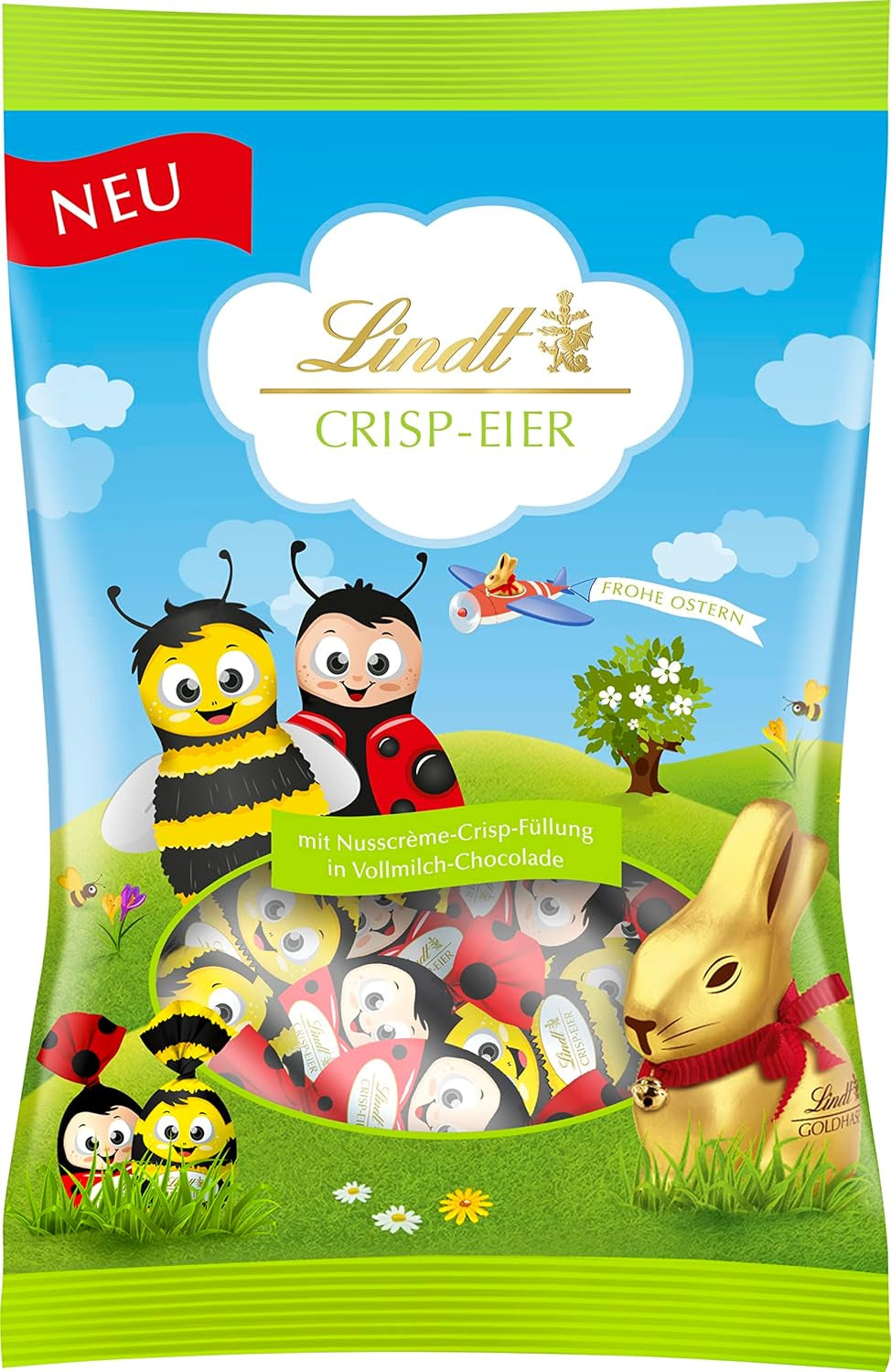 Lindt Choklad Crunchy Eggs | 86g påse | Alpin mjölkchokladägg med en delikat krispig hasselnötskrämfyllning till påsk | Påskchoklad för barn | Gåva av choklad | Påskägg | Choklad ägg