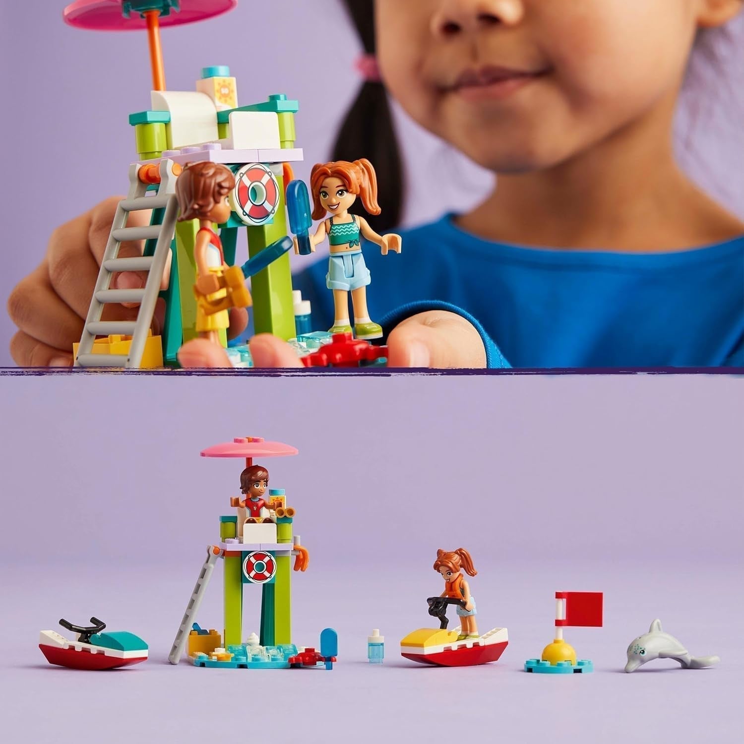 LEGO Friends livräddare observationstorn med vattenskotrar, barnleksak, presentidé för flickor och pojkar från 5 år med 2 figurer och en delfin, vattenskoterleksak 42623 Byggset Besuche den LEGO-Store