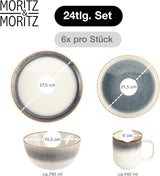 Moritz & Moritz TARENTO 24-delat servisset för 6, grå - Elegant tallriksset i stengods av hög kvalitet - Matservisset innehåller 6 mattallrikar, 6 desserttallrikar, 6 middagstallrikar och 6 koppar
