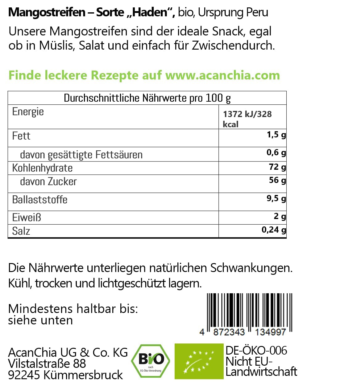 Mango remsor - sort "Haden" - torkad - ekologisk - raw food kvalitet - 400 g Dehydrerade produkter Naty Shop